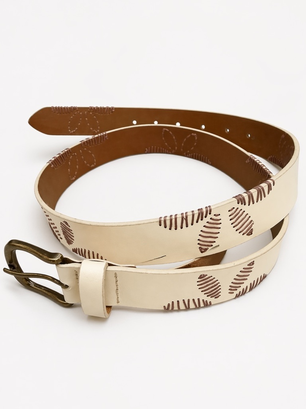 Free People Lyra Belt Cream Leather Stitched Boho Western M/L